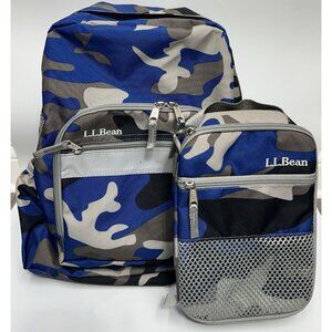 LL Bean Backpack Book Pack Lunchbox SET School Travel Bag Blue Camouflage